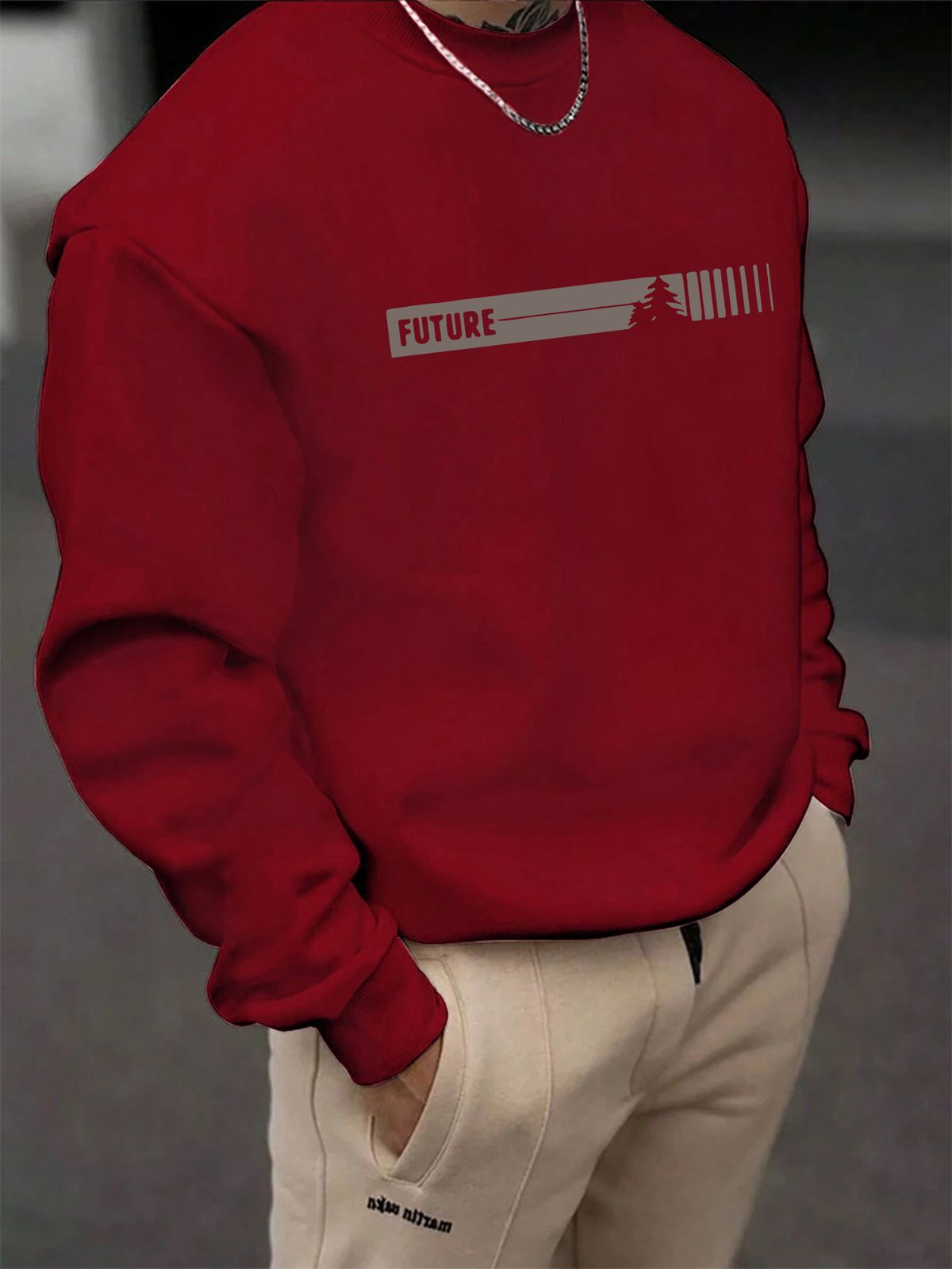 Men's Loose Casual Fashionable Classic Futune Pattern Printed Round Neck Long Sleeved Sportswear For Autumn And Winter_viptrois.com
