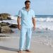 New Men's Spring-autumn Hooded Button-down Short-sleeved Shirt Plus Versatile Casual Long-sleeved Pants Set For Men_viptrois.com