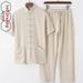 Men's Summer Tang Suit Thin Breathable Linen Short Sleeve Set Casual Dad Attire Style Retro With Frog Buttons_viptrois.com