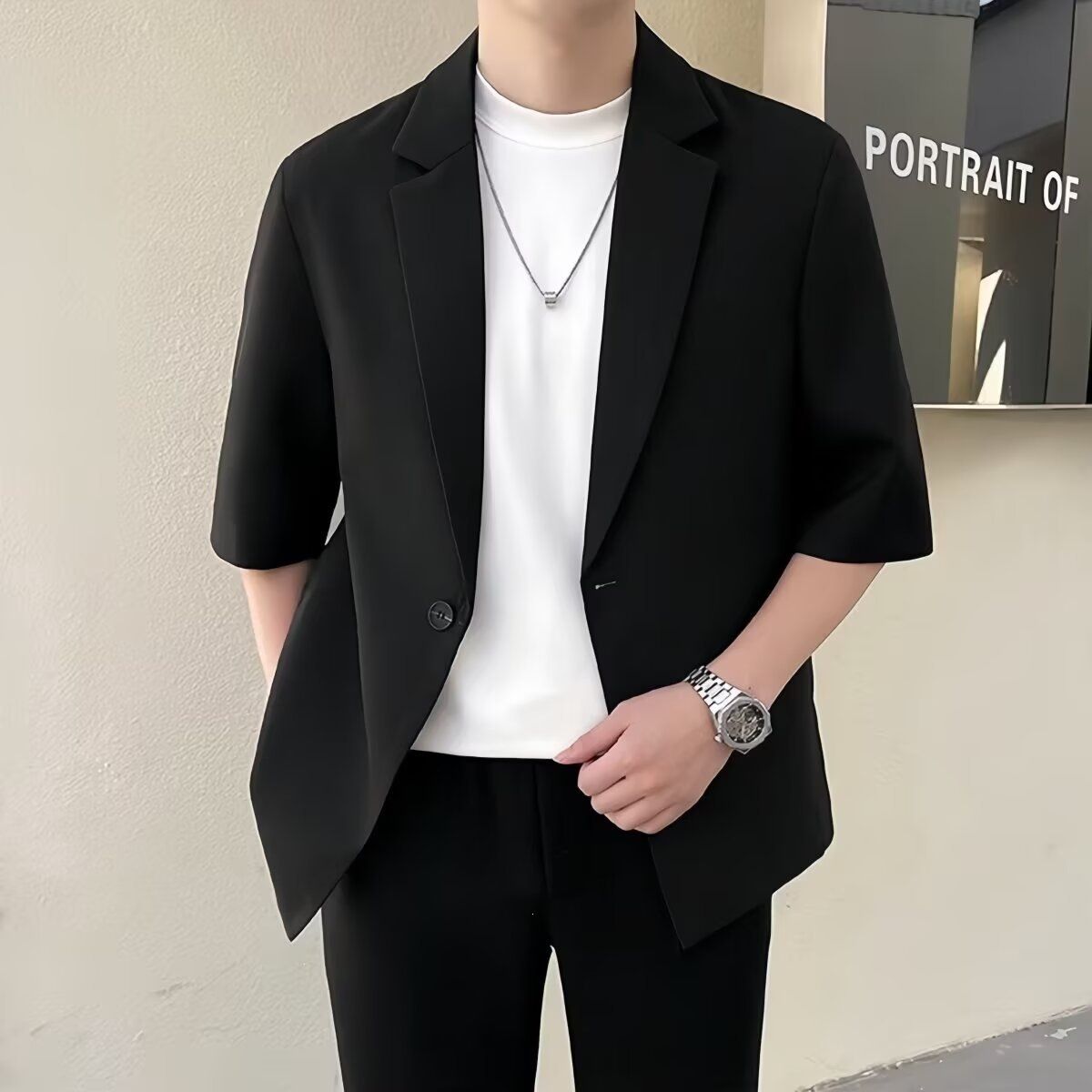 Men's Clothing Men's Casual Five Sleeve Suit Jacket Loose Fit Mid Sleeve Single Piece Style Summer Thin Men's Clothing_viptrois.com