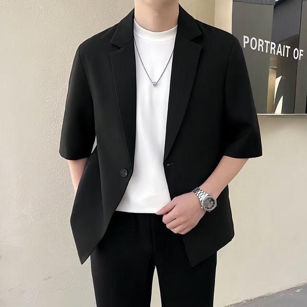 Men's Clothing Men's Casual Five Sleeve Suit Jacket Loose Fit Mid Sleeve Single Piece Style Summer Thin Men's Clothing_viptrois.com