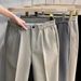 Men's Straight-Leg Casual Pants Plus Size Slim Fit Black Autumn/Winter Suit Pants Simple Style Ninemeter Shorts_viptrois.com