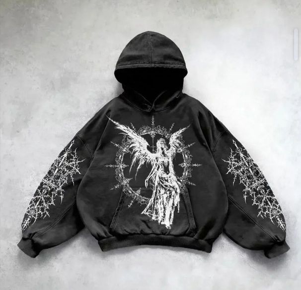 Cartoon Angel Print Long Sleeve Hooded Pullover Oversized Harajuku Sweatshirt New Arrival_viptrois.com