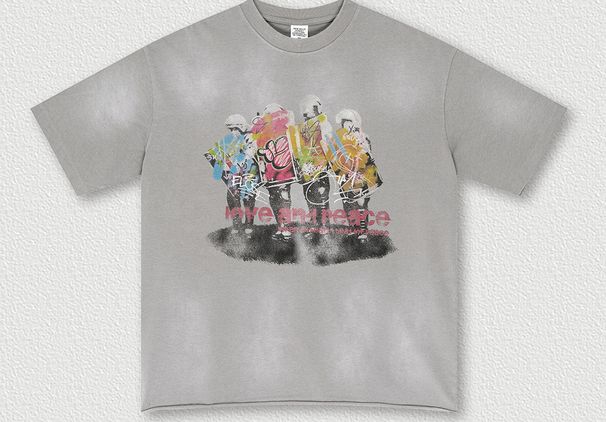Men's Clothing Summer American Retro Oil Painting High Street Fog Short Sleeve T Shirt Distressed White Loose Tee Men's Trend_viptrois.com