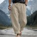 Men's Plus Size Linen Trousers Style Breathable Thin Sweat Absorbent Solid Color Casual Wide Leg Long Trousers_viptrois.com