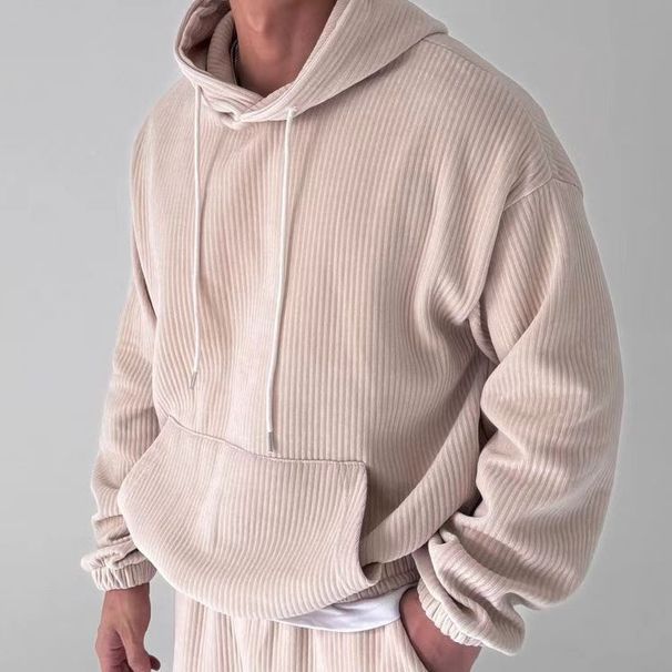 Men's Corduroy Hooded Sweatshirt - Casual Pullover With Large Pockets For Autumn Winter, Home & Sports Wear_viptrois.com