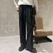 Cleanfit Men's Dress Pants Neapolitan Style Loose Fitting Black Slightly Flared Straight Leg Extended Wide Leg Trousers_viptrois.com
