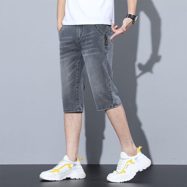 Men's Denim Shorts Summer Thin Straight Leg 7/8 Length Casual Tencel Loose Fit New Fashion_viptrois.com