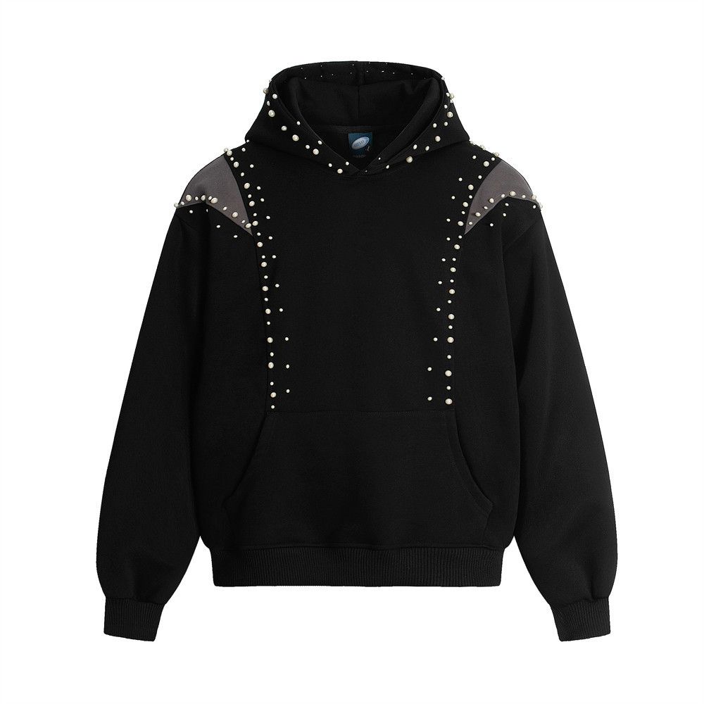 Heavy Beaded Design Hooded Sweatshirt Trendy Men's Fashion Personality Three-Dimensional Deconstructed Sports Loose_viptrois.com
