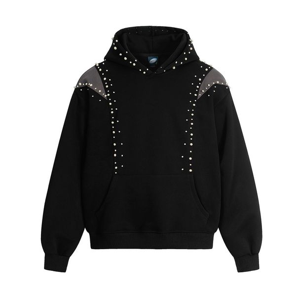 Heavy Beaded Design Hooded Sweatshirt Trendy Men's Fashion Personality Three-Dimensional Deconstructed Sports Loose_viptrois.com