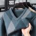 Pure Autumn Winter New V-Neck Men's Pullover Base Dad's Diamond Pattern Jacquard Sweetheart Neck Knitted Sweater_viptrois.com