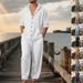 Men's Linen Hooded Shirt And Pants Set - Casual Loose Fit Beachwear For Spring & Fall - Breathable Long Sleeve Top With Relaxed Fit Trousers_viptrois.com