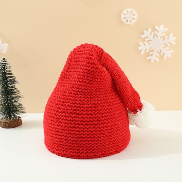 Christmas Children's knitted red hat Hairball wool hat hat Children's knitted Christmas color hat_viptrois.com