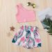 Mother&Kids Kids' tank top Kids' Summer girls' one-shoulder halter top + floral printed shorts two-piece set_viptrois.com
