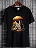 Frog Playing Guitar Mushroom Cottagecore T Shirt Cottage Homme Comfortable Designer Clothes Top For Everyday Wear Stretched Streetwear Fashion_viptrois.com