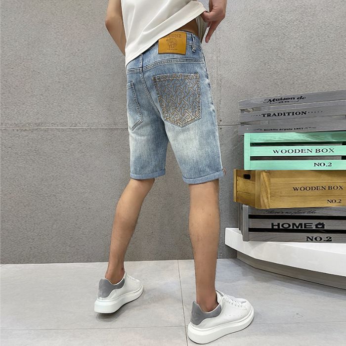 Men's Thin Light Blue Jeans Shorts High-End Jeans Men's Loose Straight Pants _viptrois.com