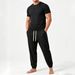 Men's Clothing Men's Vertical Striped Ribbed Crew Neck Long Sleeve T-Shirt And Jogger Pants Set Casual Breathable Loose Fitting Two-Piece Outfit_viptrois.com