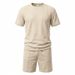 Men's Waffle Knit Short Sleeve T-Shirt & Shorts Set, Summer Casual Comfort Fit Loungewear, Breathable Polyester Two-Piece Outfit_viptrois.com