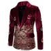 Men's Clothing dress autumn and winter wine red velvet one button men's gold thread embroidered suit dress performance costume_viptrois.com