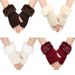 Short Fuzzy Knitted Wool Warm Fingerless Arm Warmers Autumn Winter Fur Half Finger Gloves Sleeves_viptrois.com
