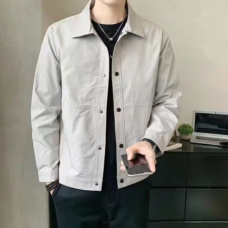 Single-layer Jacket Shirt Youth Popular Men's Trend Ins Lapel Neck Versatile Long Sleeve Spring And Autumn Standard Harajuku Outer Wear Tide_viptrois.com