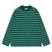 Korean Version Of Simple And Casual Wear Green Contrasting Stripes Casual Retro Loose Long-sleeved T-shirt Men's And Women's Autumn Tops_viptrois.com