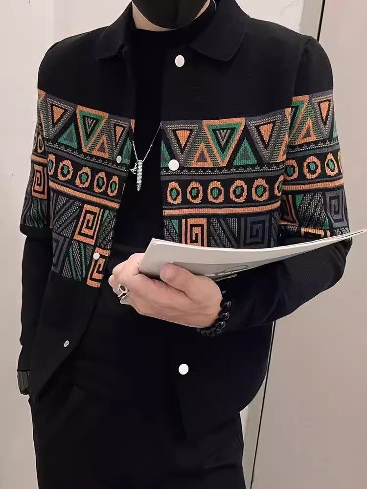 Knitted Cardigan Sweater High-End Ethnic Jacket Men's Autumn And Winter New Style Lapel Casual Long Sleeved Trend_viptrois.com