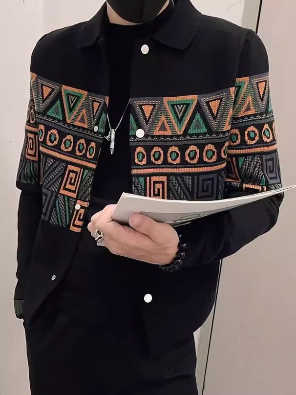 Knitted Cardigan Sweater High-End Ethnic Jacket Men's Autumn And Winter New Style Lapel Casual Long Sleeved Trend_viptrois.com