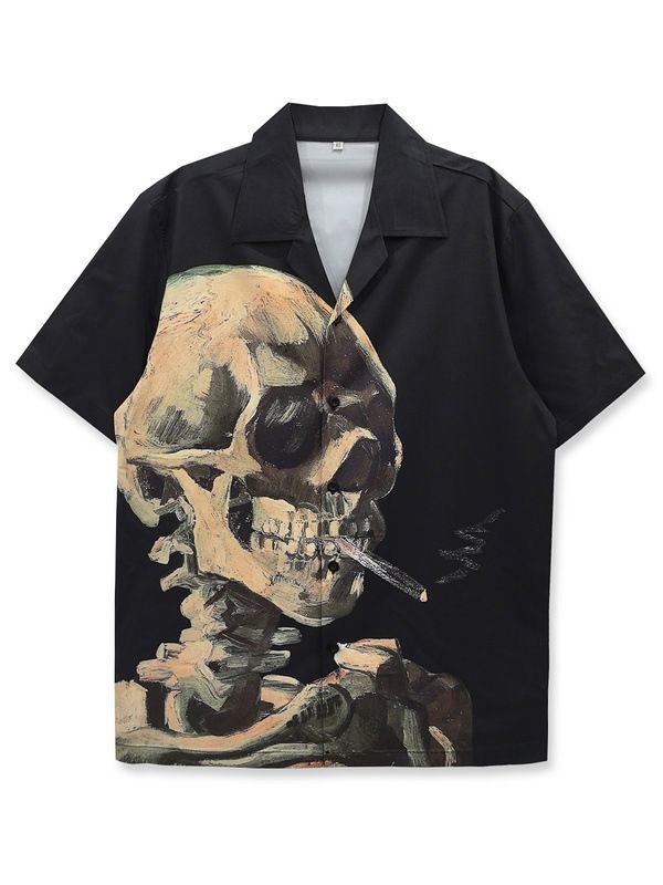 Men's Clothing Trendy Brand Niche Handsome Personality Short Sleeved Printed Shirt Men's Beach Couple Loose Retro Shirt Women_viptrois.com