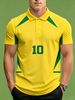 Polo Uomo Taglio Dritto Traspirante Stampa Numero 10 Fantasia Brasiliana Giallo-verde, Colletto Manica Corta Casual Stadio Quotidiano_viptrois.com