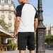 Men's Summer Casual V-Neck Color Block Short Sleeve T-Shirt & Shorts Set - Breathable & Comfortable Outfit For Sports & Daily Wear_viptrois.com
