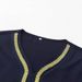 Men's Clothing Men's Muslim Robe New Style Arabic Robe Side Pocket Short Sleeve Embroidery Navy Blue_viptrois.com
