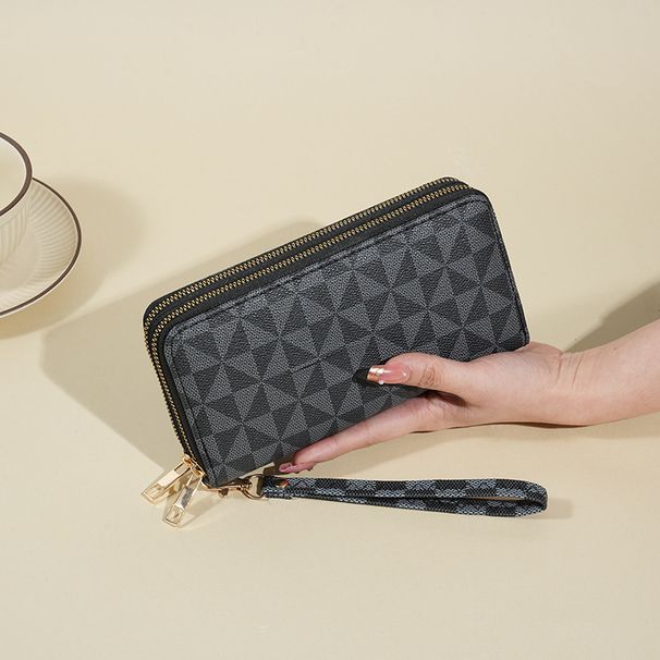 Wallet Card Cases Men's And Women's Long Wallet Fashionable Large Capacity Simple Windmill Print Pu Change Clutch Mobile Phone Bag_viptrois.com