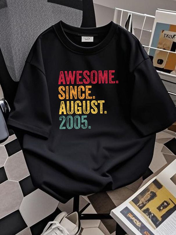 Awesome Since August 2005 Cool Birthday Gift Vintage Unisex T-Shirt Stretched Comfortable Stylish Slightly Homme Soft Versatile_viptrois.com
