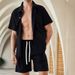 Men's Clothing Textured Vacation Shirt Casual Fashion Short Sleeved Shorts Suit_viptrois.com