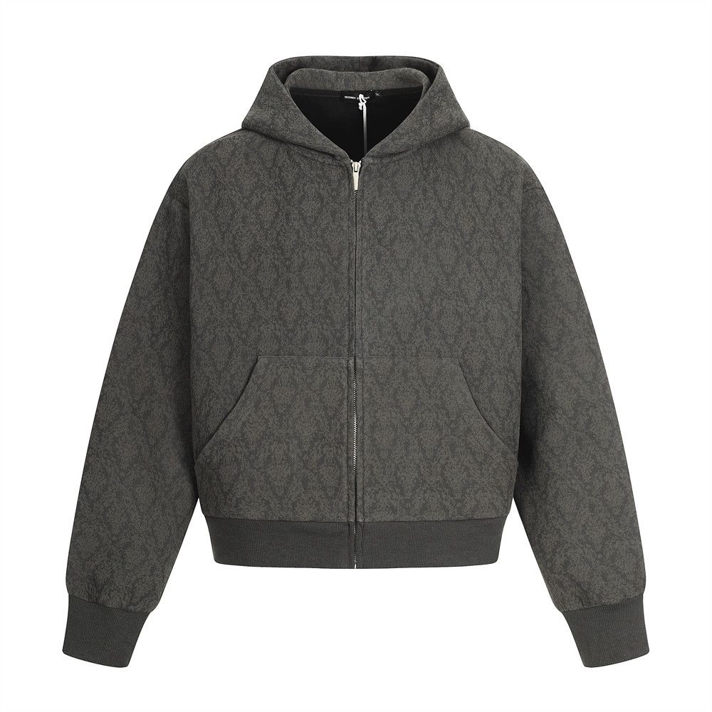 American Style Dark Pattern Diamond Grid Hooded Zipper Sweatshirt Men's Spring And Autumn Trendy Brand Versatile Loose_viptrois.com