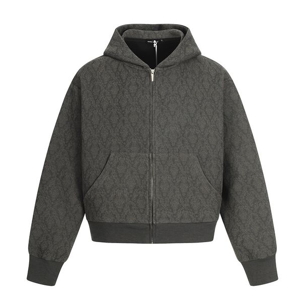 American Style Dark Pattern Diamond Grid Hooded Zipper Sweatshirt Men's Spring And Autumn Trendy Brand Versatile Loose_viptrois.com