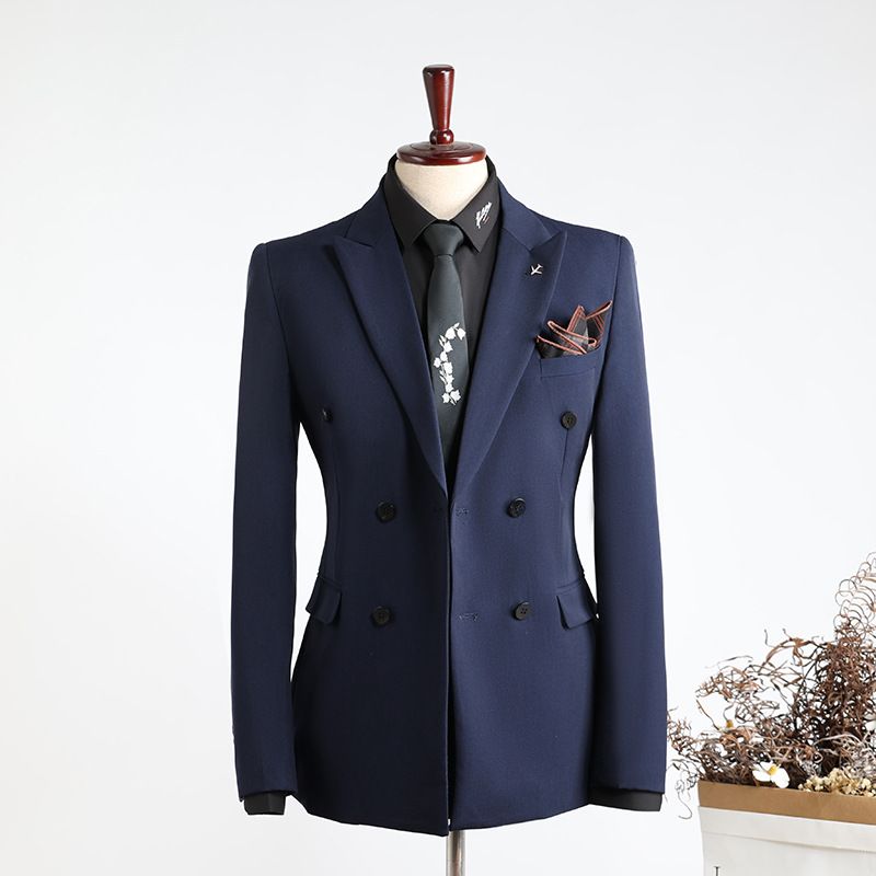 Man's Clothing Double Row Suit Men's Formal Wear Business Casual Fashion Slim-Fit Plus Size Banquet Wedding Small Suit Man_viptrois.com
