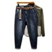 Factory Direct Supply Of New Men's Jeans Lace-up Drawstring Elastic Harlan Pants Men's Heavy Industry Washed Large Size Jeans_viptrois.com