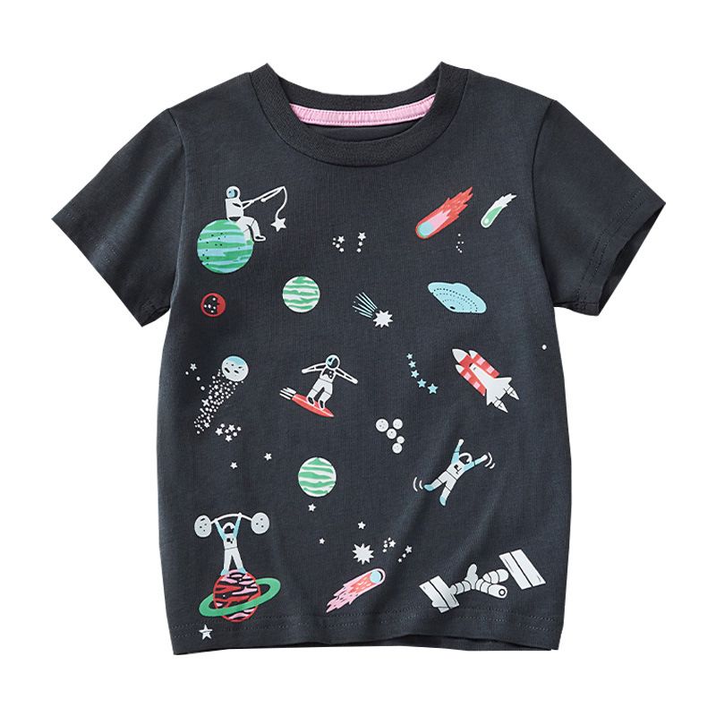 Mother & Kids Children's Clothing Short Sleeved 2025 Summer New Children's Black Tops Cartoon Casual Cool T Shirt Factory Wholesale_viptrois.com