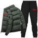 New stand-up collar cotton shirt + pants suit printed men's winter thickened warm cotton clothing casual wear_viptrois.com