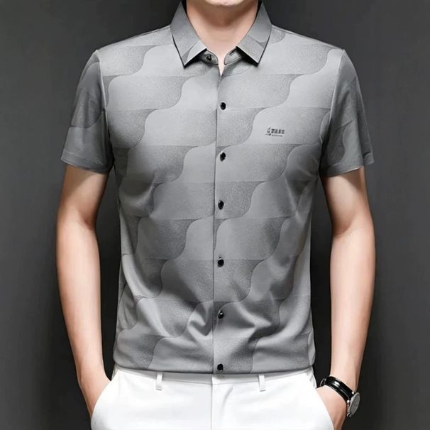 2026 Men's Summer Short Sleeve Shirts Business Seamless Print Blouses High Elasticity Puyuan Men's_viptrois.com