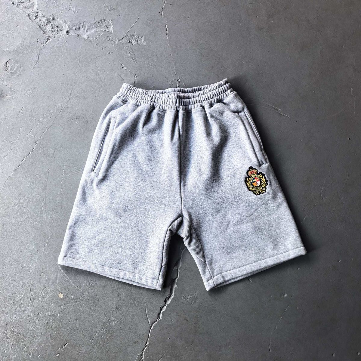 Men's Clothing Street Style Embroidered Badge Royal Grey Half Zip Stand Collar Sweatshirt Trendy Sweatpants Tracksuit_viptrois.com