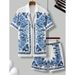 "Men's Short Sleeve Floral Print Shirt & Shorts Set - Lightweight Polyester Summer Casual Outfit - S-XXL"_viptrois.com