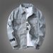 Men's Clothes Trend Men's Spring And Autumn Plus-size Light Blue Denim Jacket Drop Shoulder Loose Coat Letter Embroidered Top_viptrois.com