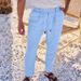 Men's Clothing New Cotton And Linen Loose Trousers Men's Straight Solid Color Casual Drawstring Trousers Men_viptrois.com