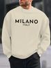 Men's Loose Simple Milano Italia Letter Print Crewneck Long Sleeve Sportswear For Autumn And Winter_viptrois.com