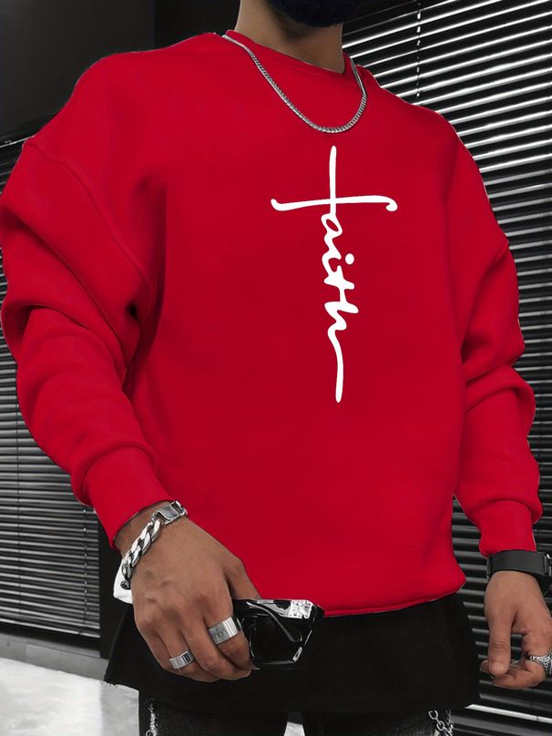 Men's Loose Casual Fashionable Classic Cross Pattern Printed Round Neck Long Sleeved Sweatshirt Suitable For Autumn And Winter Wear_viptrois.com