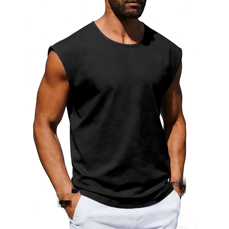 Men's Summer New Style Sleeveless T-shirt For Teenagers - Casual Loose Pure Color Lightweight Blazer-style T-shirt For Men_viptrois.com