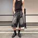 Vintage Washed Denim Shorts Retro Streetwear Summer Cuffed Wide-Leg Capris for Men And Women Distressed_viptrois.com